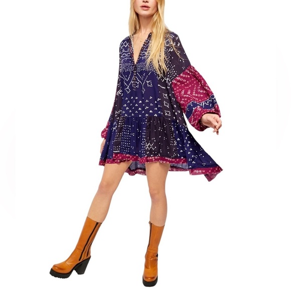 Free People Dresses & Skirts - Free People Shibori Patchwork Mini Dress / Tunic - Size: Medium
